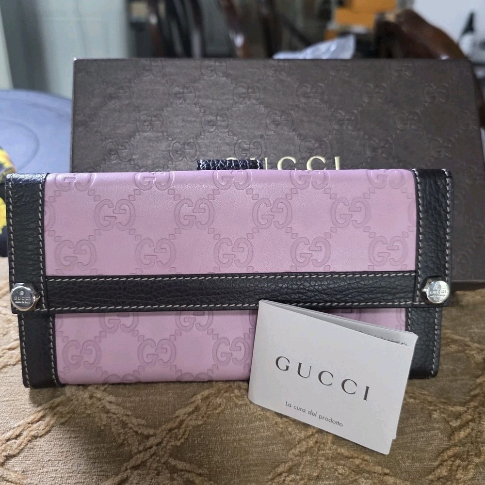 Gucci Authentic Leather Continental Wallet New In Box Pink And Expresso